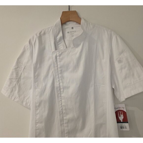 Chef Works Rochester Chef Coat White Vented Sides Pockets Mens Medium NEW NWT - Picture 3 of 14